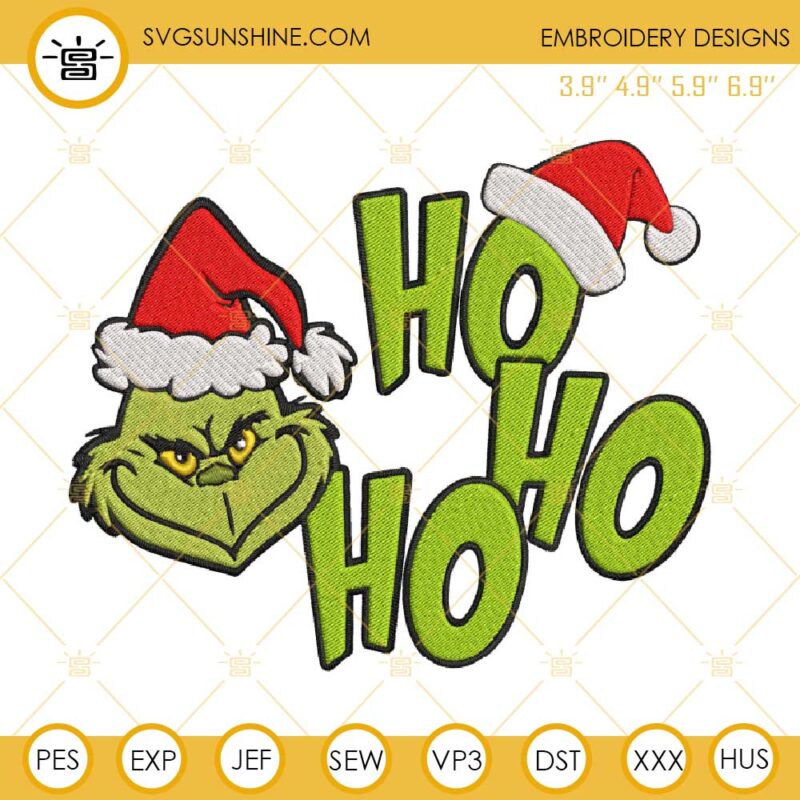 Grinch Ho Ho Ho Christmas Embroidery Designs, Grinch Machine Embroidery ...