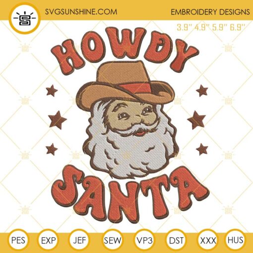Howdy Santa Christmas Embroidery Designs, Santa Cowboy Christmas Embroidery Designs