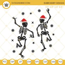 Skeletons Dancing Christmas Embroidery Designs, Skeleton Christmas Embroidery Design File