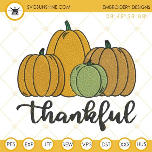 Thankful Pumpkin Embroidery Designs, Pumpkin Thanksgiving Embroidery Design File