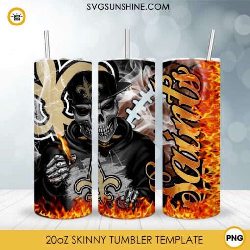 New Orleans Saints Skull Frame 20oz Skinny Tumbler Template PNG, New Orleans Saints Tumbler Template PNG File Digital Download