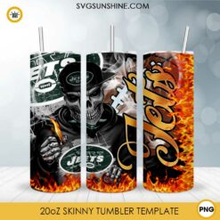 New York Jets Skull 20oz Skinny Tumbler PNG, New York Jets Tumbler Template PNG File Digital Download