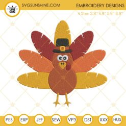 Pilgrim Hat Turkey Thanksgiving Embroidery Design File