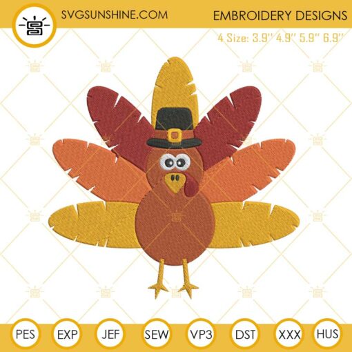 Pilgrim Hat Turkey Thanksgiving Embroidery Design File