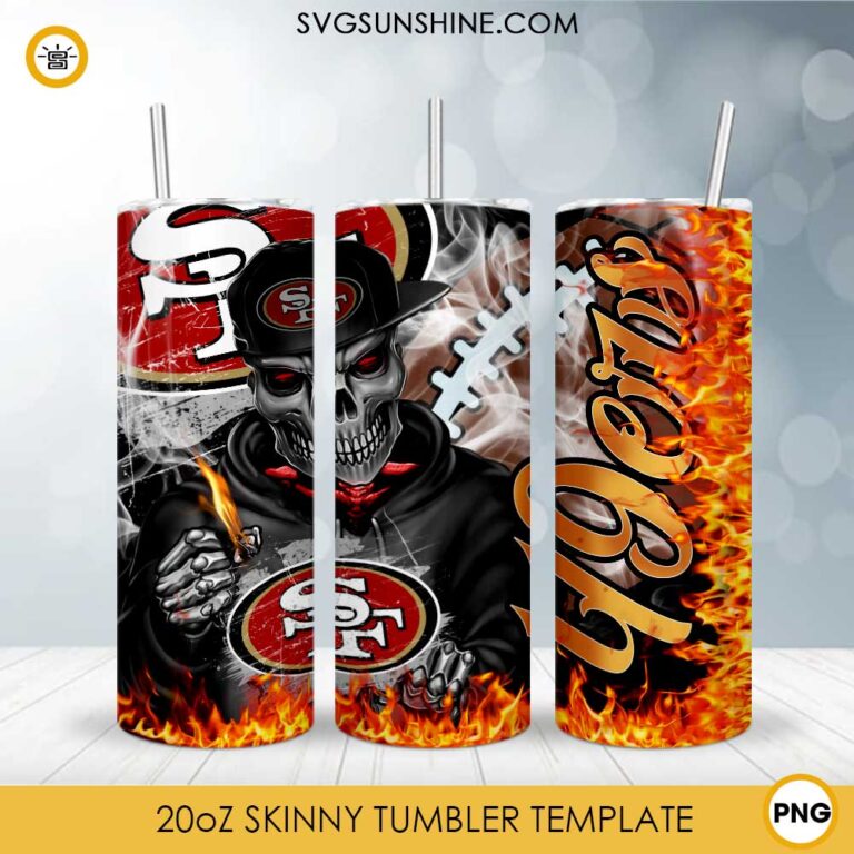 San Francisco 49ers Skull Frame 20oz Skinny Tumbler Template PNG, San