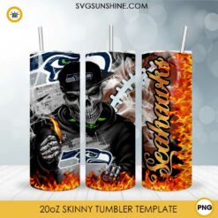Seattle Seahawks Skull 20oz Skinny Tumbler PNG, Seattle Seahawks Tumbler Template PNG File Digital Download