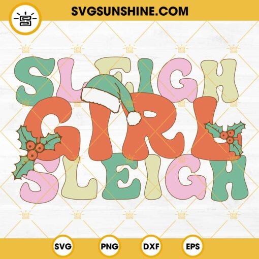 Sleigh Girl Sleigh SVG, Girl Christmas SVG, Groovy Christmas SVG