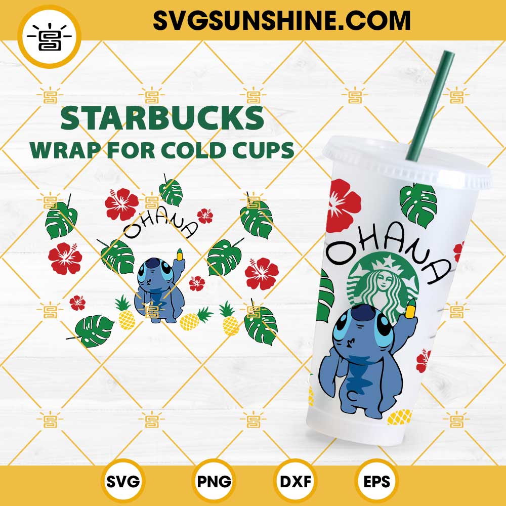 Stitch Starbucks Cup SVG, Lilo And Stitch Ohana Full Wrap Starbucks Cup SVG PNG DXF EPS Cricut