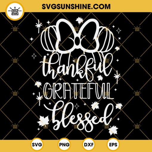 Thankful Grateful Blessed SVG, Minnie Pumpkin Thanksgiving SVG, Minnie Fall Autumns Leaves SVG