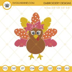 Thanksgiving Turkey Girl Embroidery Design File