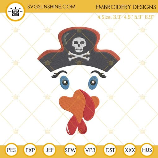 Turkey Face Pirate Hat Embroidery Design File