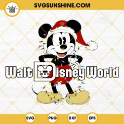 Walt Disney World Mickey Christmas SVG, Mickey Christmas Lights PNG, Christmas Mickey Santa Hat SVG