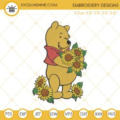 Winnie The Pooh With Sunflowers Embroidery Design File