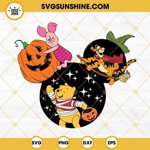 Winnie The Pooh Halloween SVG, Winnie The Pooh Characters Mouse Ear Halloween SVG, Halloween Pooh Bear Pumpkin SVG