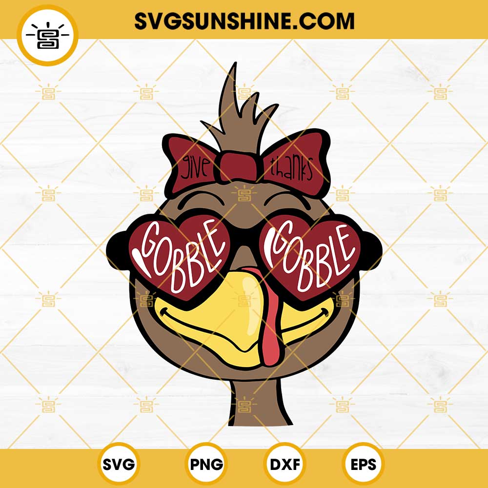 Cute Turkey With Bow SVG, Gobble Gobble SVG, Thanksgiving Turkey SVG PNG DXF EPS