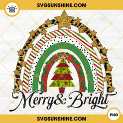 Merry And Bright Rainbow Christmas PNG File Digital Download
