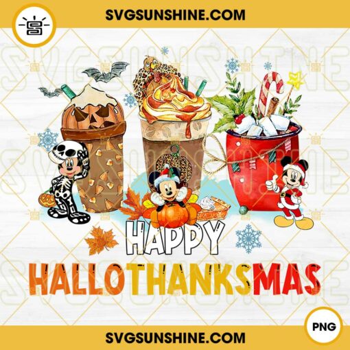Mickey Happy HalloThanksMas Coffee Latte PNG, Halloween Party, Thanksgiving PNG, Christmas PNG