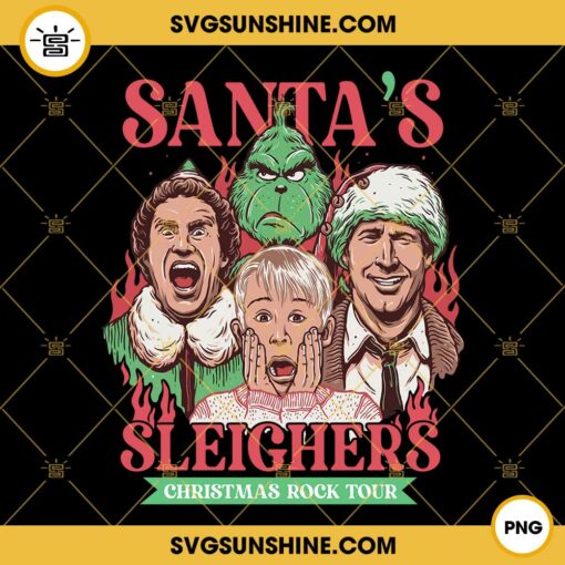 Santas Sleighers Christmas Rock Tour PNG, Christmas Characters ELF Grinch Clark Griswold Kevin PNG Digital Download