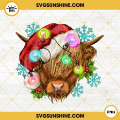 Highland Cow Christmas Png, Western Christmas Cow Png, Western Cow Christmas Light Png Digital Download