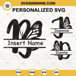 Personalized Monogram Alphabet SVG, Butterfly Svg, Monogram Split Name Frame Svg