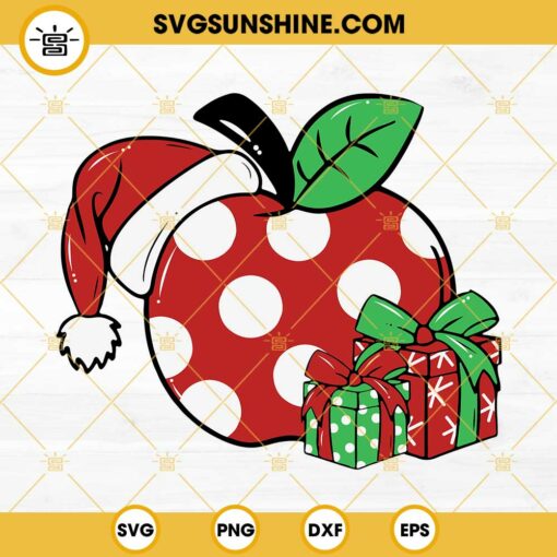 Apple Santa Hat Christmas SVG, Christmas Teacher Apple SVG, Teacher Gift Christmas SVG