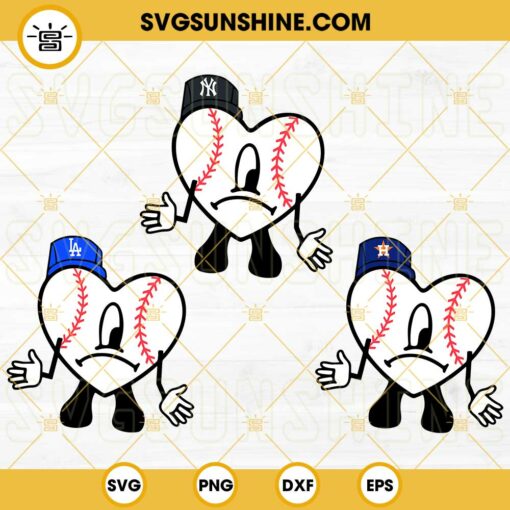 Bad Bunny Heart Baseball SVG, Bad Bunny Dodgers SVG, Bad Bunny Astros SVG, Bad Bunny New York Yankees SVG