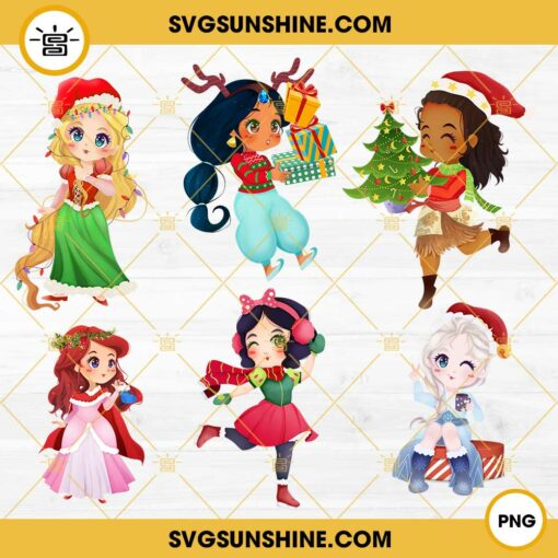 Chibi Disney Princess Christmas PNG Vector Clipart Digital Download