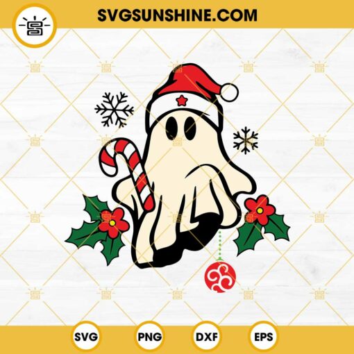 Christmas Ghost Santa Hat SVG, Spooky Christmas SVG, Christmas Flower Ghost SVG