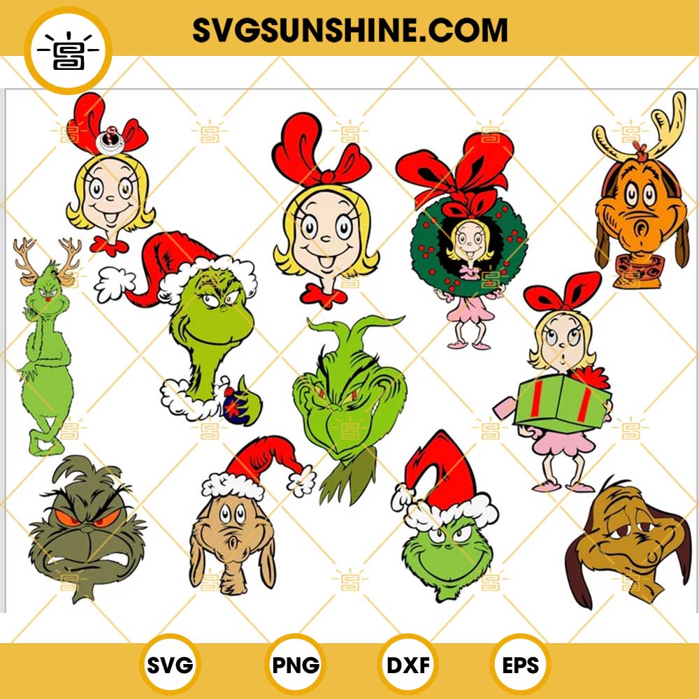Christmas Grinch SVG Bundle, Grinch Santa Hat SVG, Cindy Lou Who SVG, Max Dog SVG, Grinch Vector Clipart