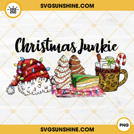 Christmas Junkie PNG, Santa Hat, Christmas Tree Cake Candy Cane PNG File