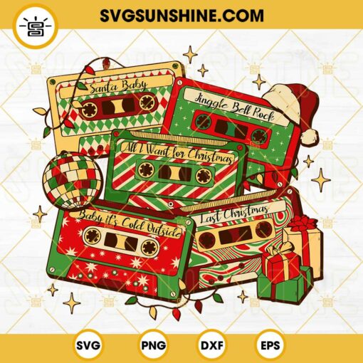 Christmas Music Cassette Tapes SVG, Christmas Cassette SVG, Christmas Music SVG PNG DXF EPS Cut Files