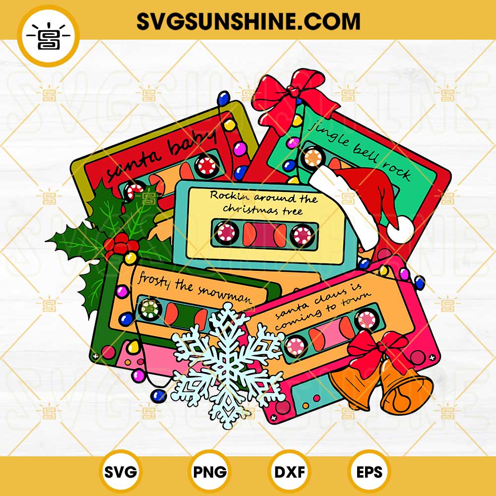 Christmas Cassette Tapes SVG, Christmas Music 90s SVG, Cassette Christmas SVG PNG DXF EPS File Design