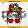Christmas Messy Bun With Buffalo Plaid Bandana PNG, Messy Bun Merry Christmas PNG File