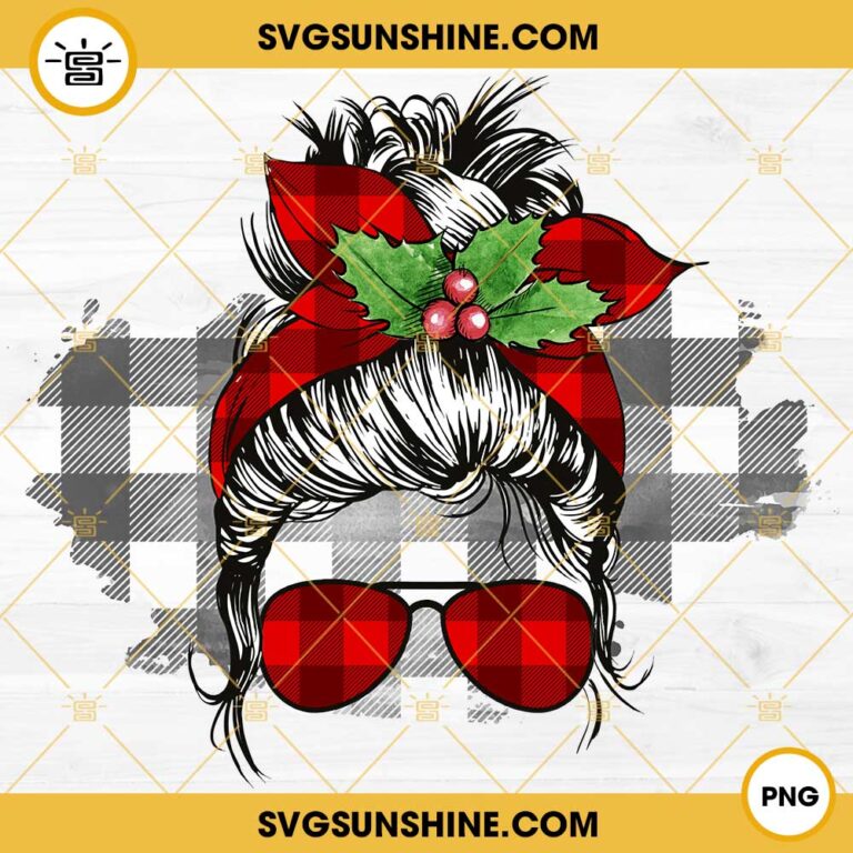 Messy Bun Mom Buffalo Plaid Christmas SVG, Merry Mama Merry Mini SVG