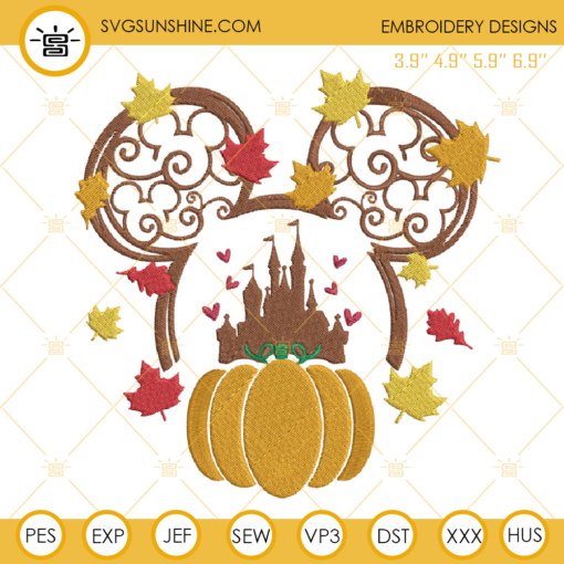 Disney Fall Pumpkin Embroidery Design, Mouse Head Pumpkin Thanksgiving Embroidery Design File
