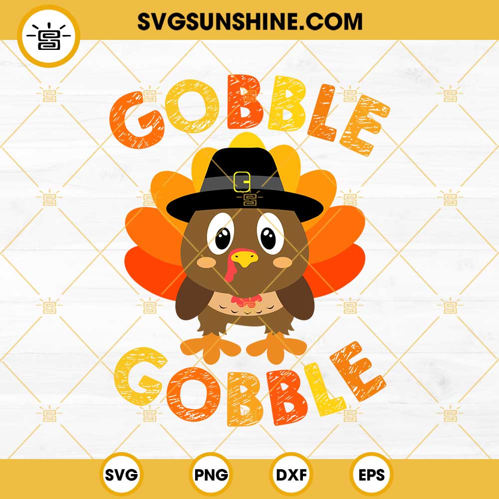 Gobble Gobble Turkey Pilgrim SVG, Little Boys Thanksgiving SVG, Turkey Thanksgiving SVG