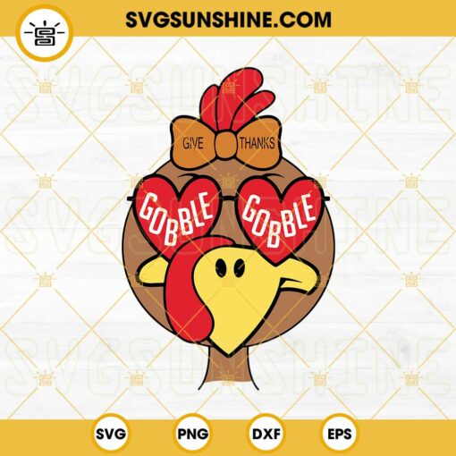 Gobble Gobble Turkey With Bow SVG, Turkey Girl SVG, Cute Turkey Gobble SVG, Thanksgiving SVG