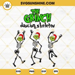 Grinch Dancing Skeleton SVG, Grinch Santa Hat Christmas SVG, Grinch Skeleton Christmas SVG