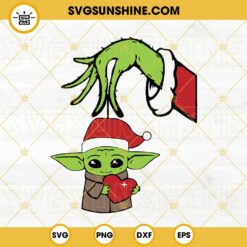 Grinch Hand Holding Baby Yoda Christmas SVG, Baby Yoda Santa Hat Christmas SVG PNG EPS DXF