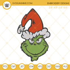 Grinch Santa Hat Embroidery Design, Grinch Embroidery File