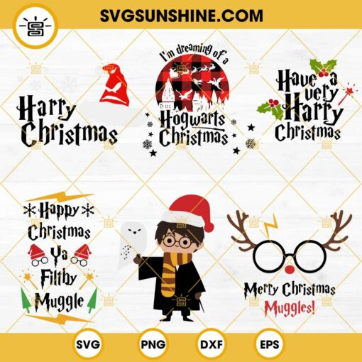 Harry Potter Christmas SVG Bundle, I'm Dreaming Of A Hogwarts Christmas SVG, Merry Christmas Muggles SVG, Harry Christmas SVG