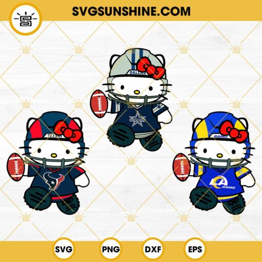 Hello Kitty Football SVG Bundle, Hello Kitty LA Rams SVG, Hello Kitty Dallas Cowboys SVG, Hello Kitty Houston Texans SVG