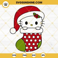Hello Kitty Stocking Christmas SVG, Hello Kitty Christmas SVG, Stocking Christmas Cat Santa Hat SVG