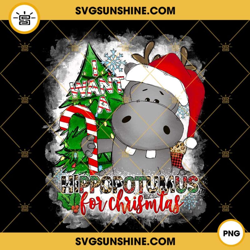 I Want A Hippopotamus For Christmas SVG, Buffalo Plaid Hippopotamus