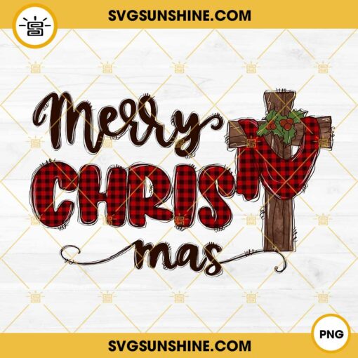 Merry Christmas Cross Jesus PNG, Buffalo Plaid Christian Christmas PNG File