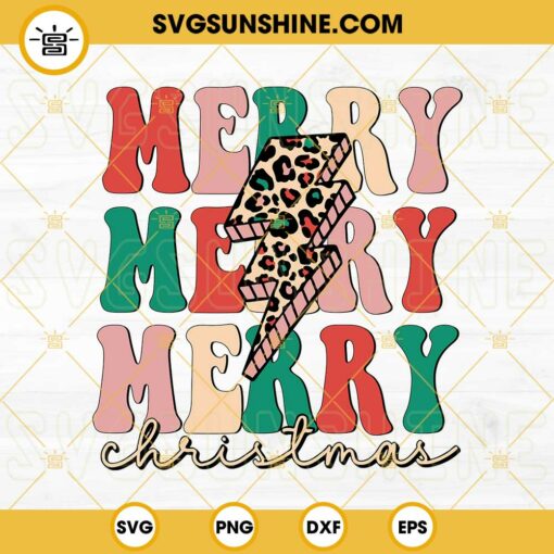 Merry Christmas Leopard Print Bolt SVG, Leopard Christmas SVG, Merry Christmas SVG