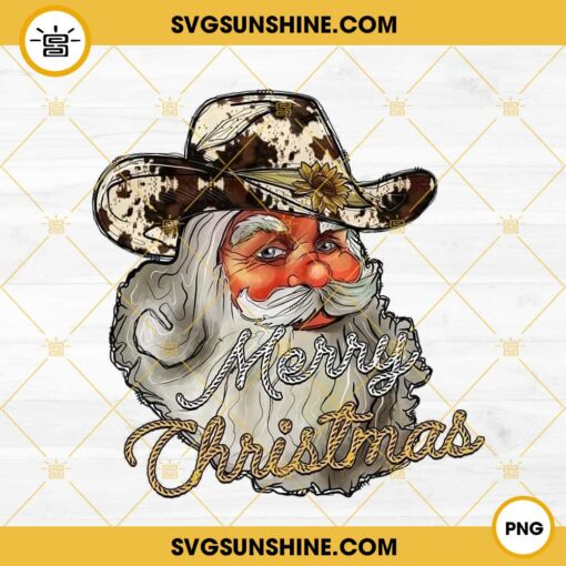 Merry Christmas Santa Claus Cowboy Hat PNG, Cowboy Santa christmas PNG, Western Christmas PNG