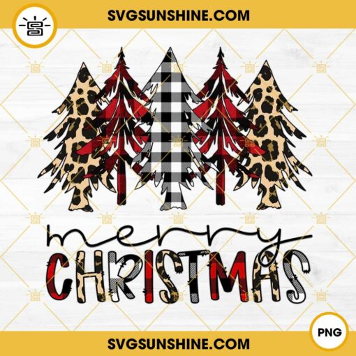 Merry Christmas Tree Buffalo Plaid Leopard PNG File Digital Download