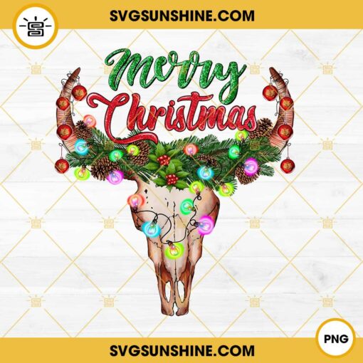 Merry Christmas Bull Skull PNG, Cow Skull Merry Christmas PNG