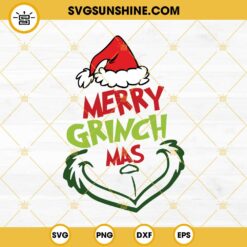 Merry Grinchmas SVG, Grinch Face SVG, Grinch Hand Holding Ornament Christmas SVG PNG DXF EPS Cut Files